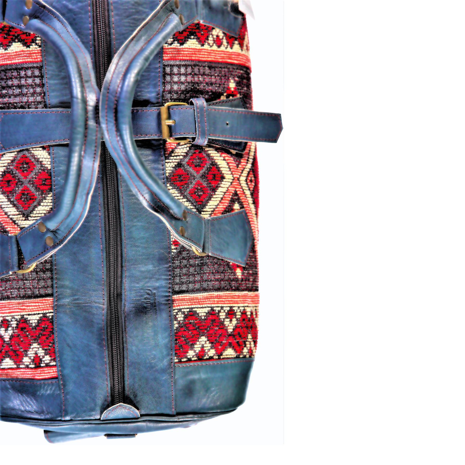 Handcrafted Leather Kilim Duffle Bag - Blue