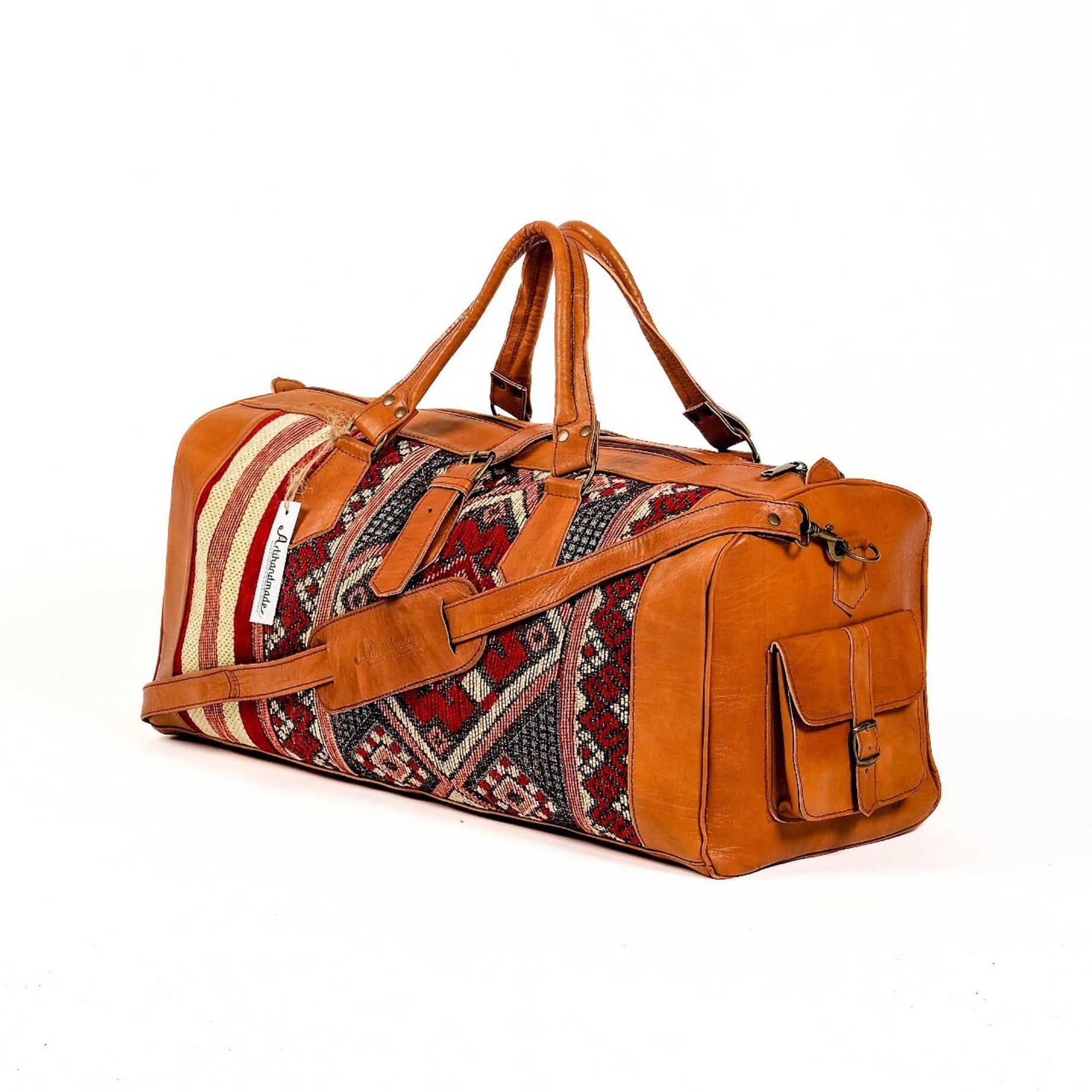 Premium Handcrafted Leather Duffel Bag - Cognac
