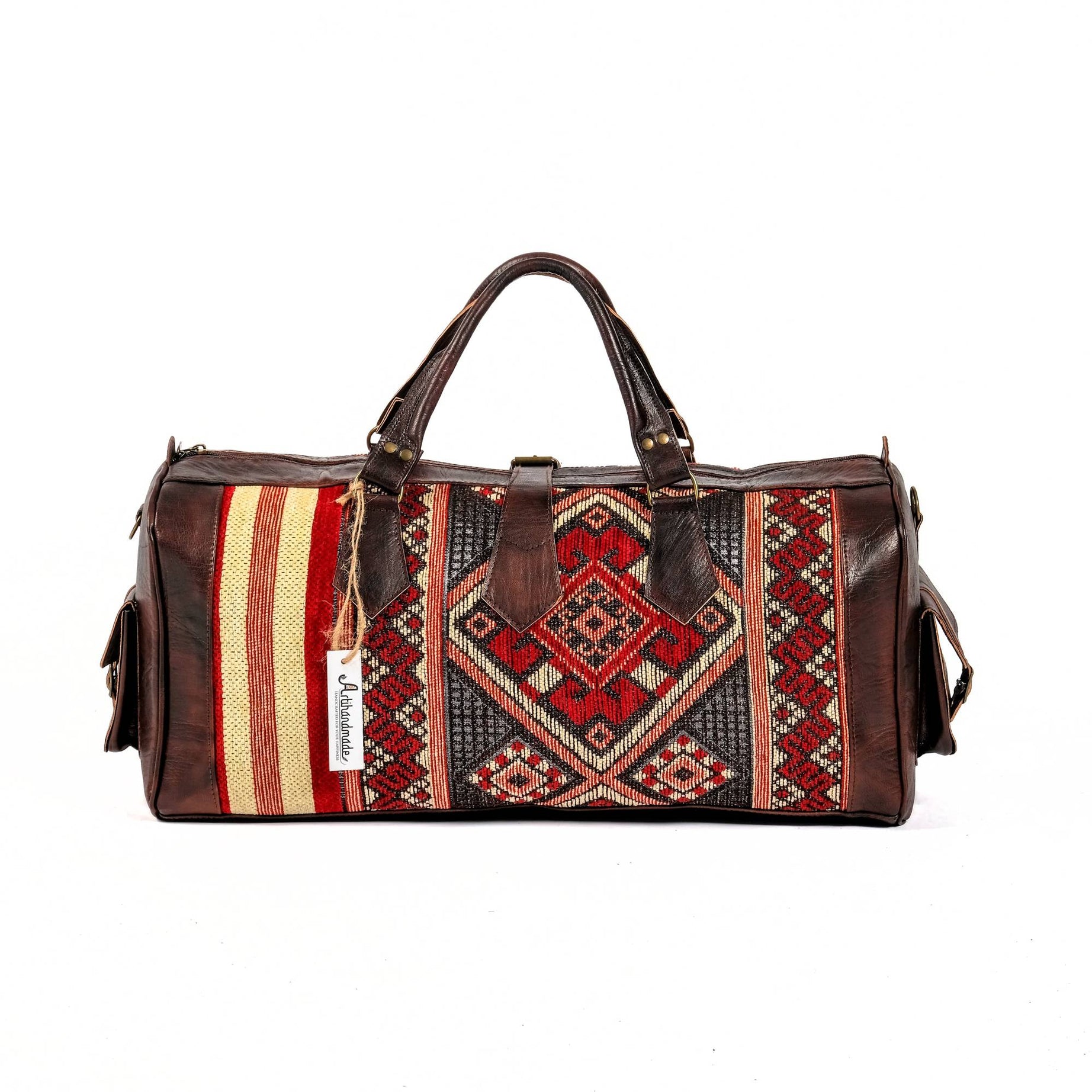 Artisan Leather Kilim Travel Duffel Bag - Dark Brown