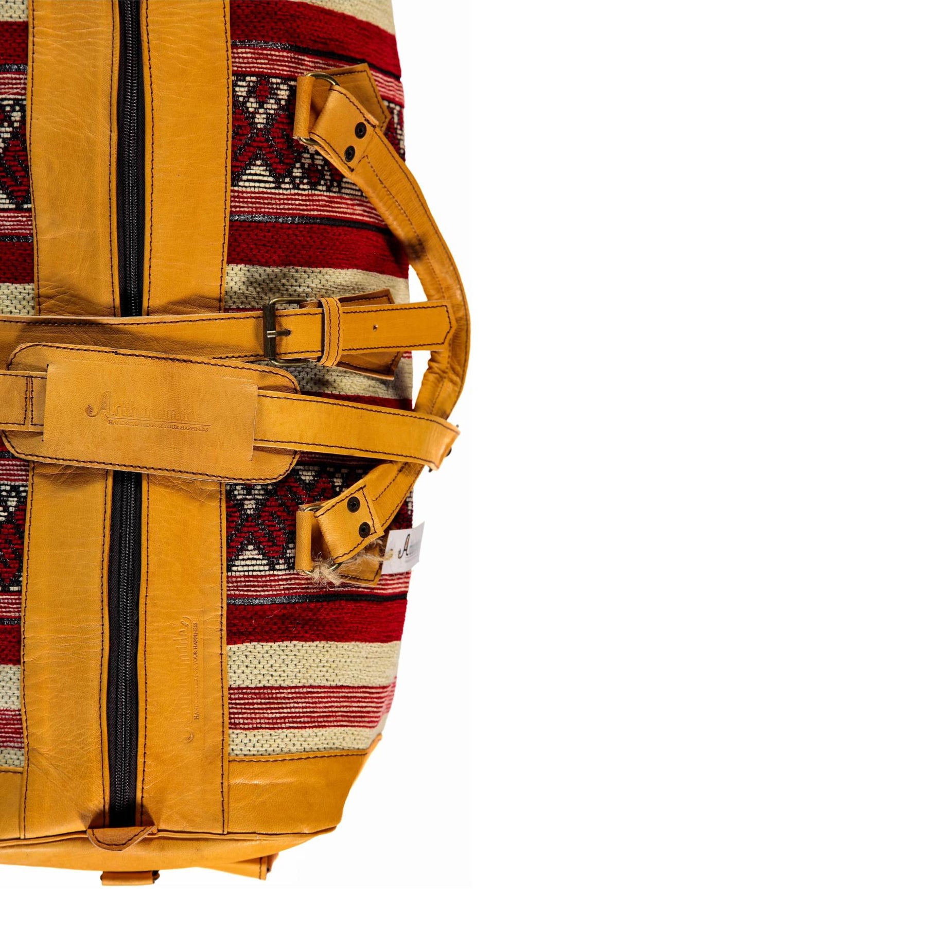 Artisan Leather Kilim Travel Duffel Bag - Mustard