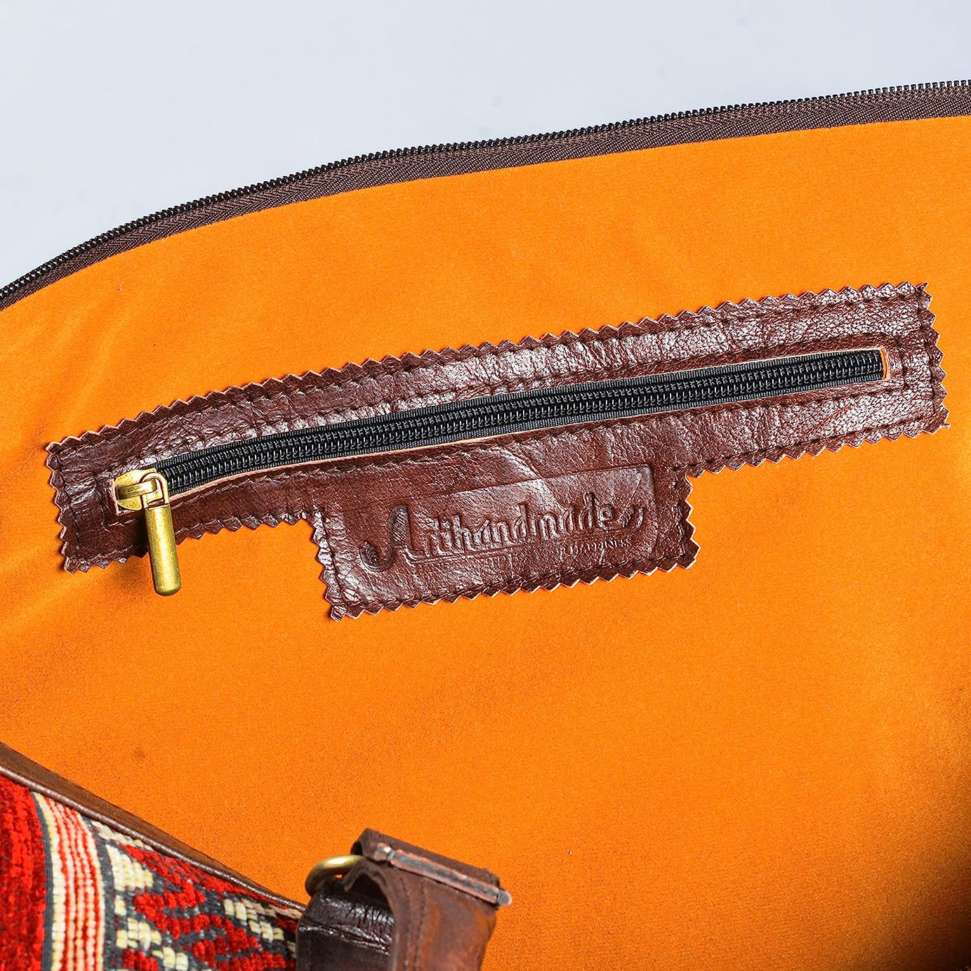 The Sun Duffle Bag, Leather Kilim Travel Bag - Brown And Dark Brown