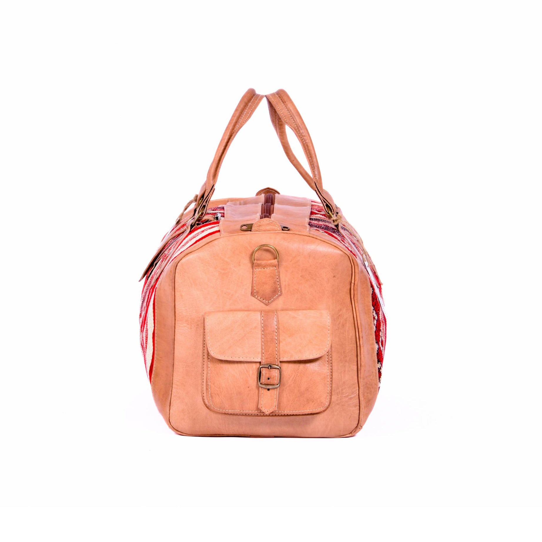 Artisan Leather & Kilim Travel Duffel Bag - Tan Natural