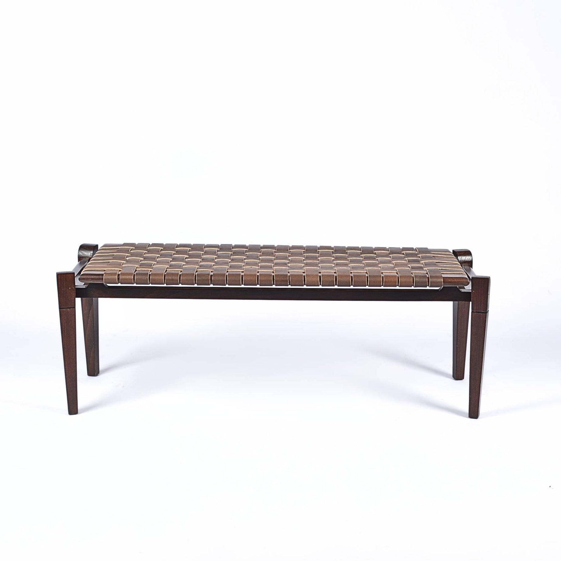 woven strap leather bench-saddle-brown