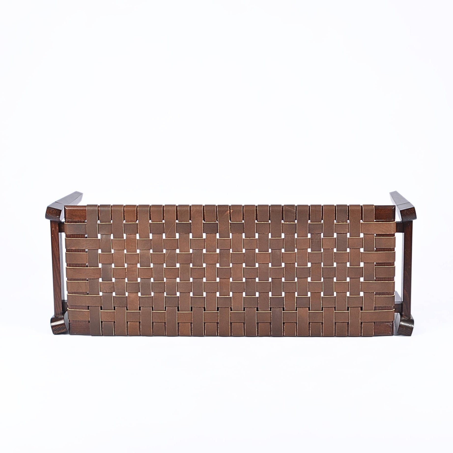 woven strap leather bench-saddle-brown