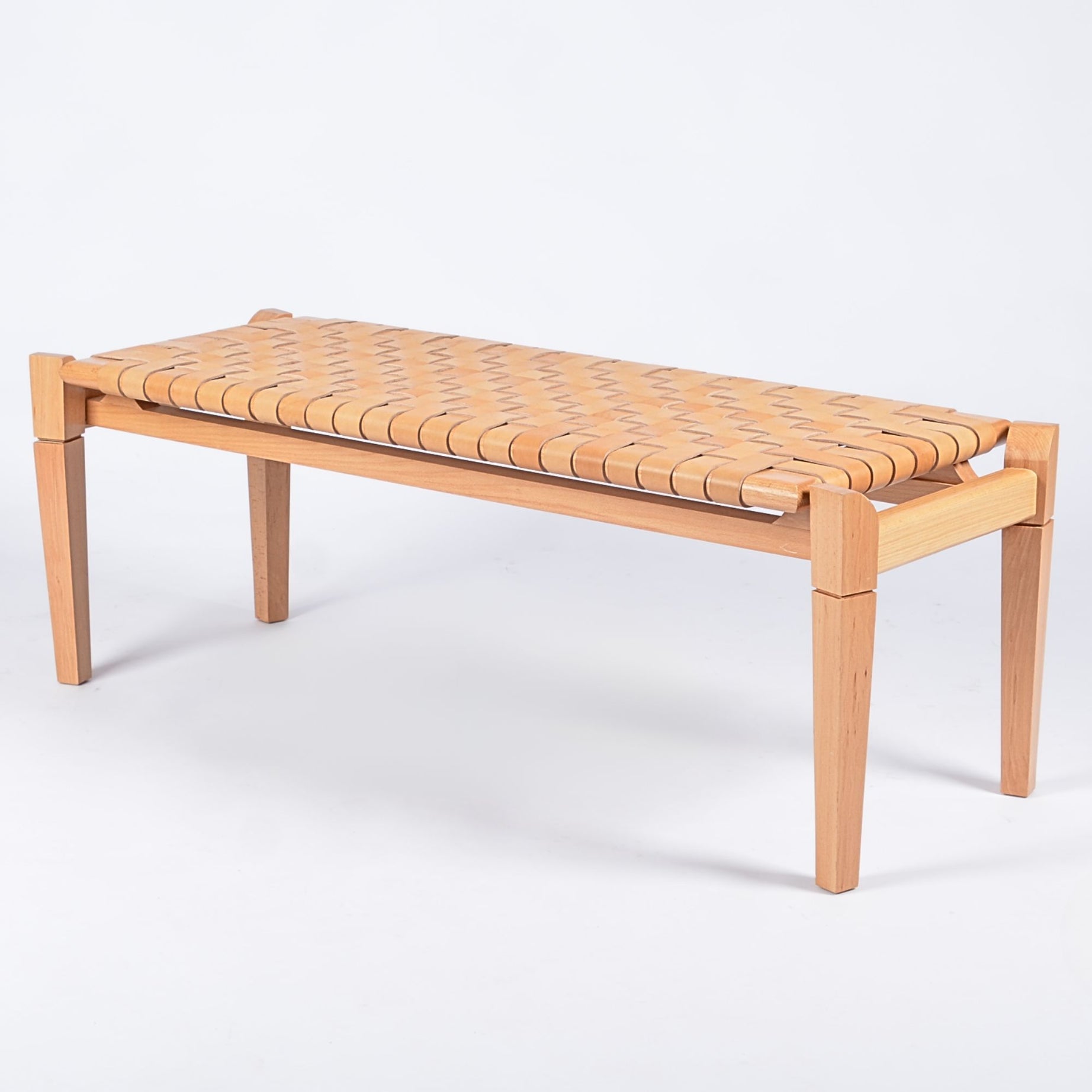 Woven Leather Bench-Beige