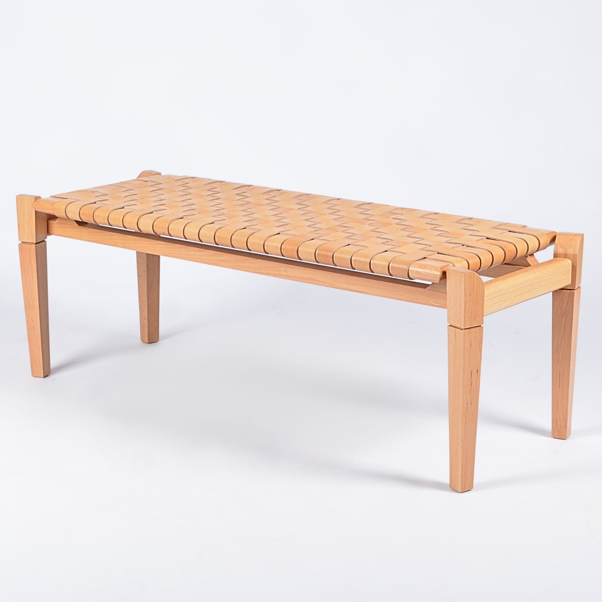 Woven Leather Bench-Beige