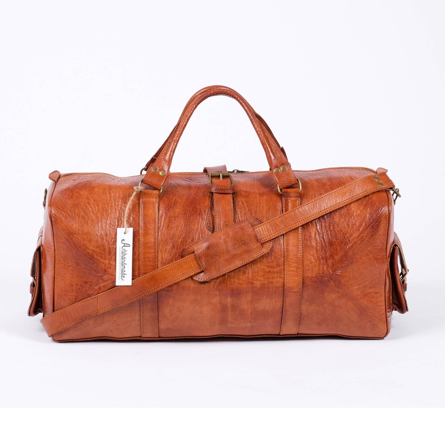 Leather Travel Bag, Weekender Almond Leather Travel Bag
