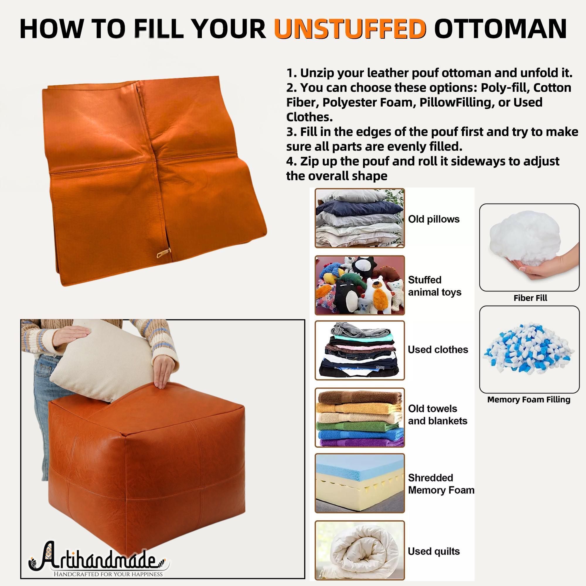 Premium Silver Pearl Leather - Square Ottoman Pouf, Handcrafted Large Ottoman, Luxury Home Decor | Luxury Footrest & Seat | Modern Design