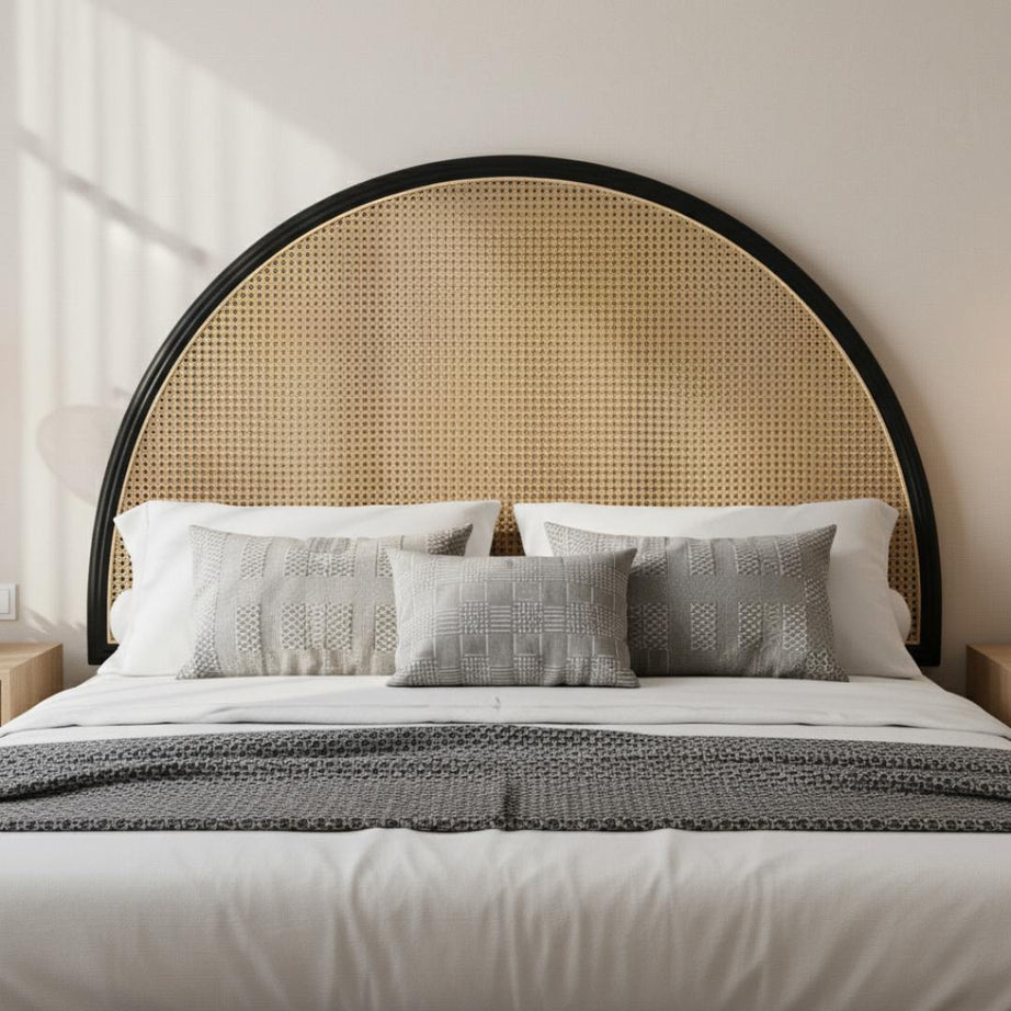 Rattan Headboard, Handmade Teak Wood for Modern Bedrooms