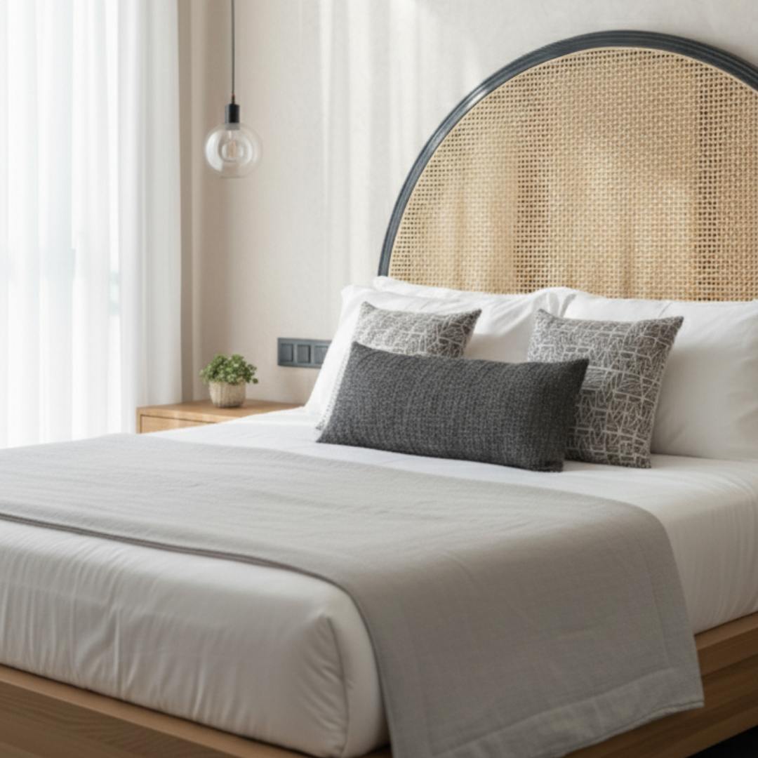 Rattan Headboard, Handmade Teak Wood for Modern Bedrooms