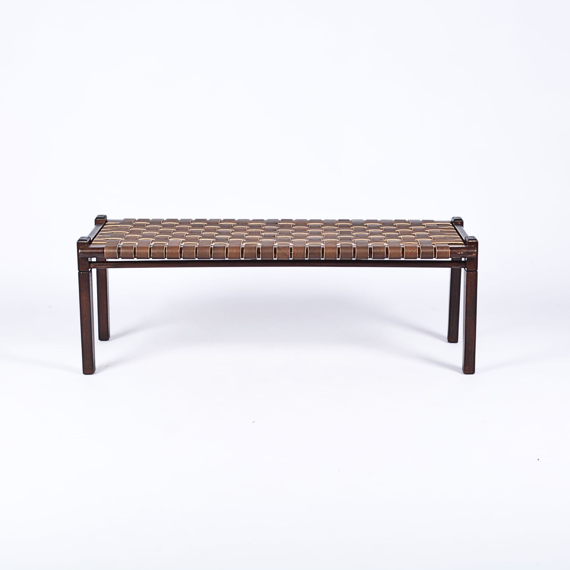 woven strap leather bench Brown Solveig