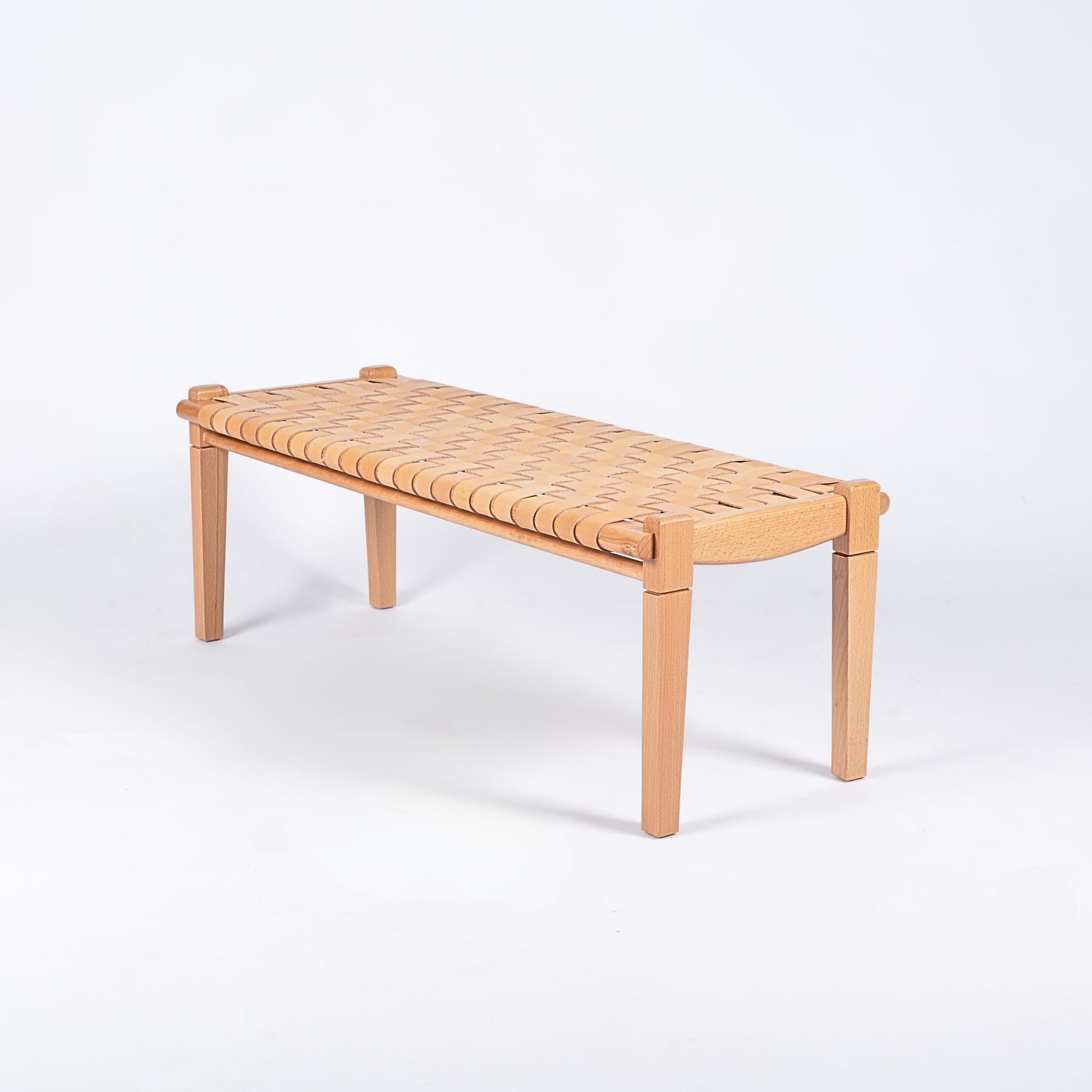 woven strap leather bench - beige