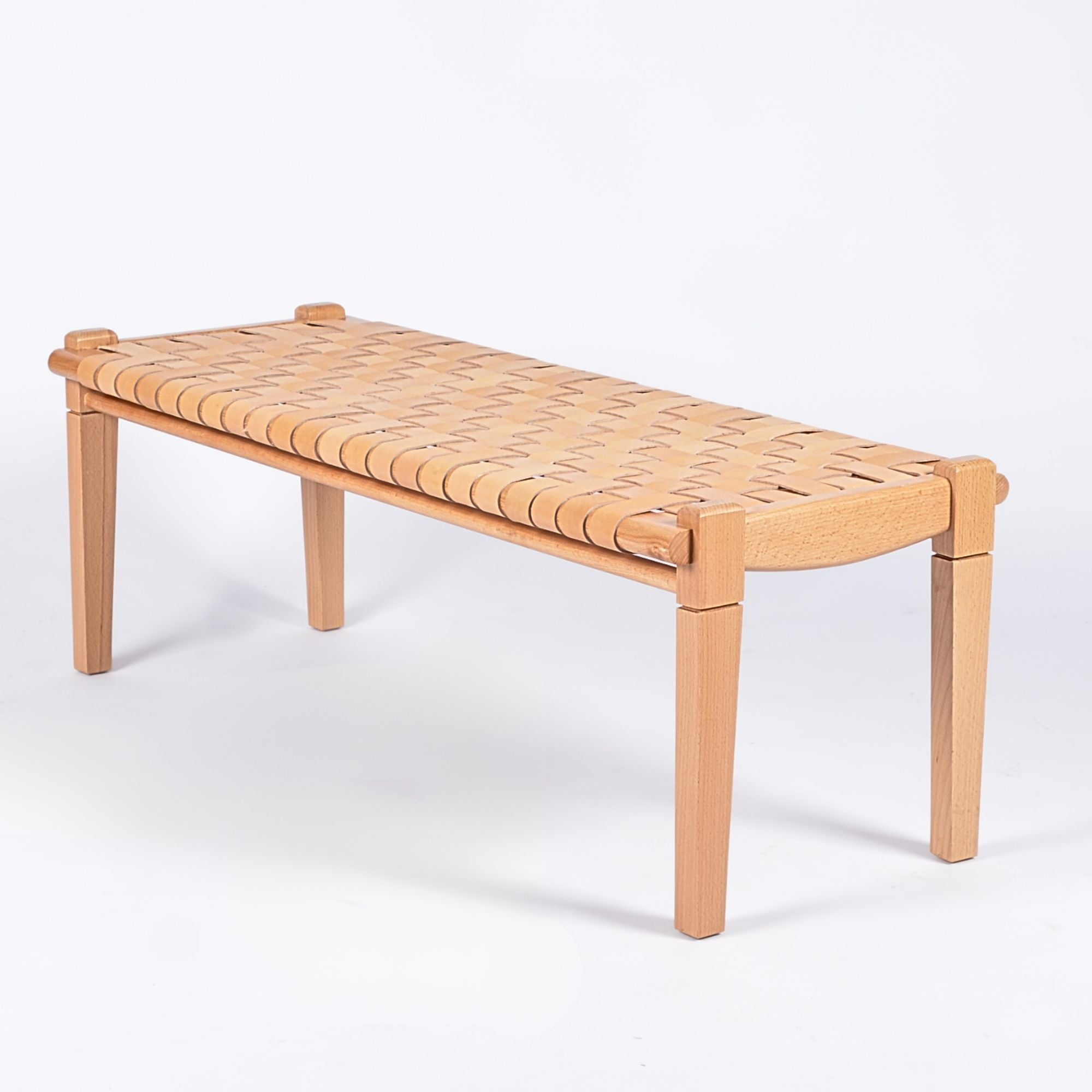 woven strap leather bench - beige