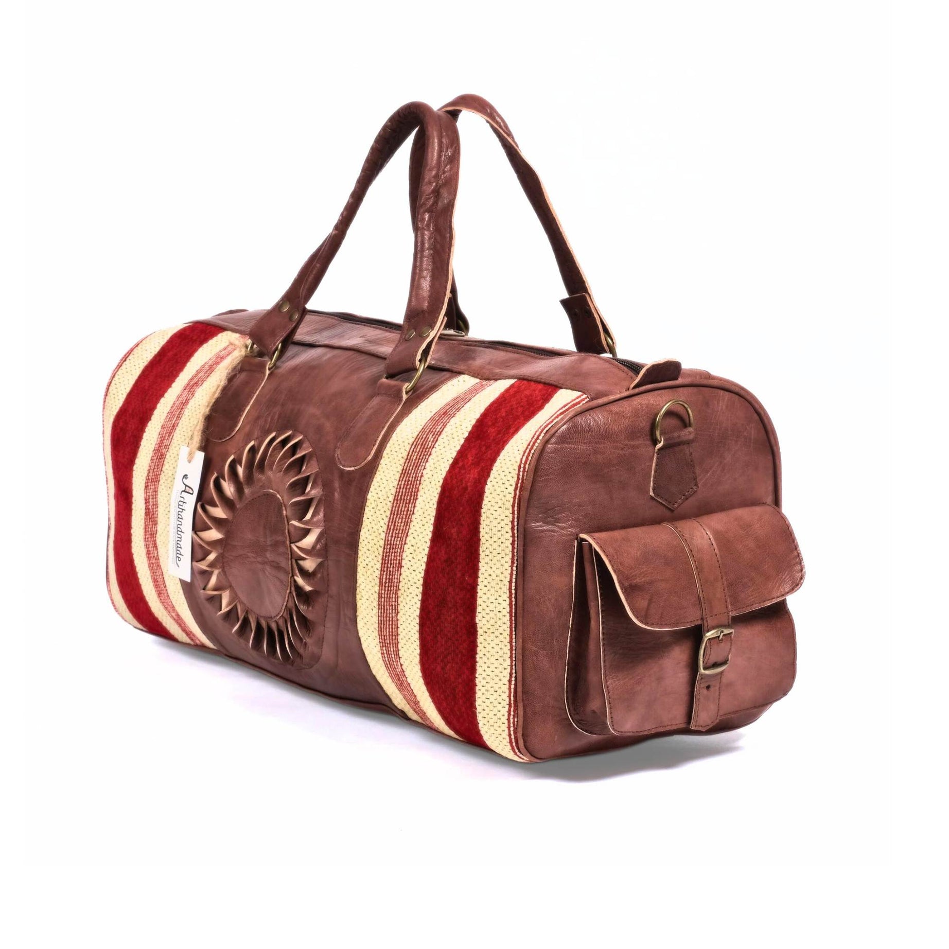 The Sun Duffle Bag, Leather Kilim Travel Bag - Brown And Dark Brown