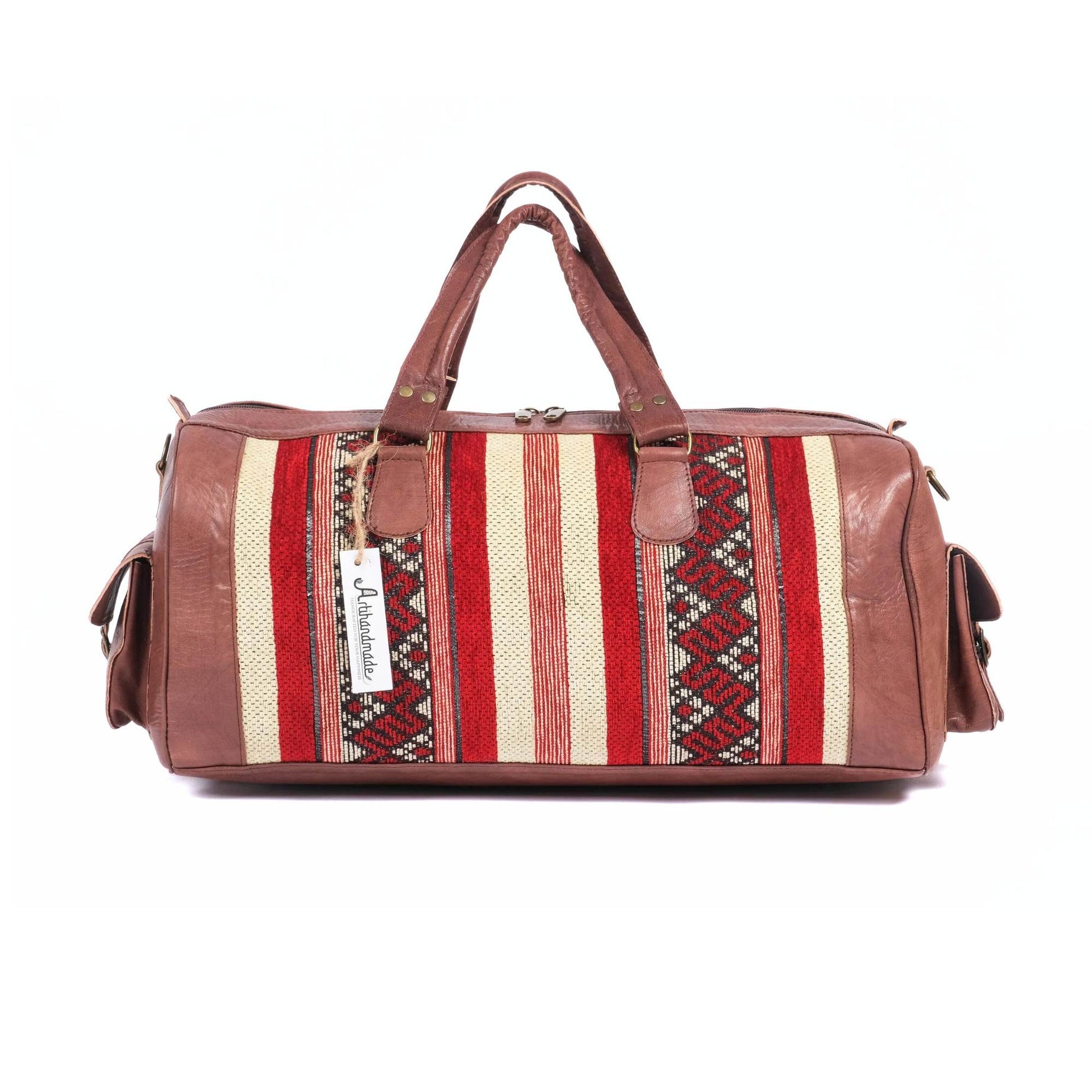 The Sun Duffle Bag, Leather Kilim Travel Bag - Brown And Dark Brown