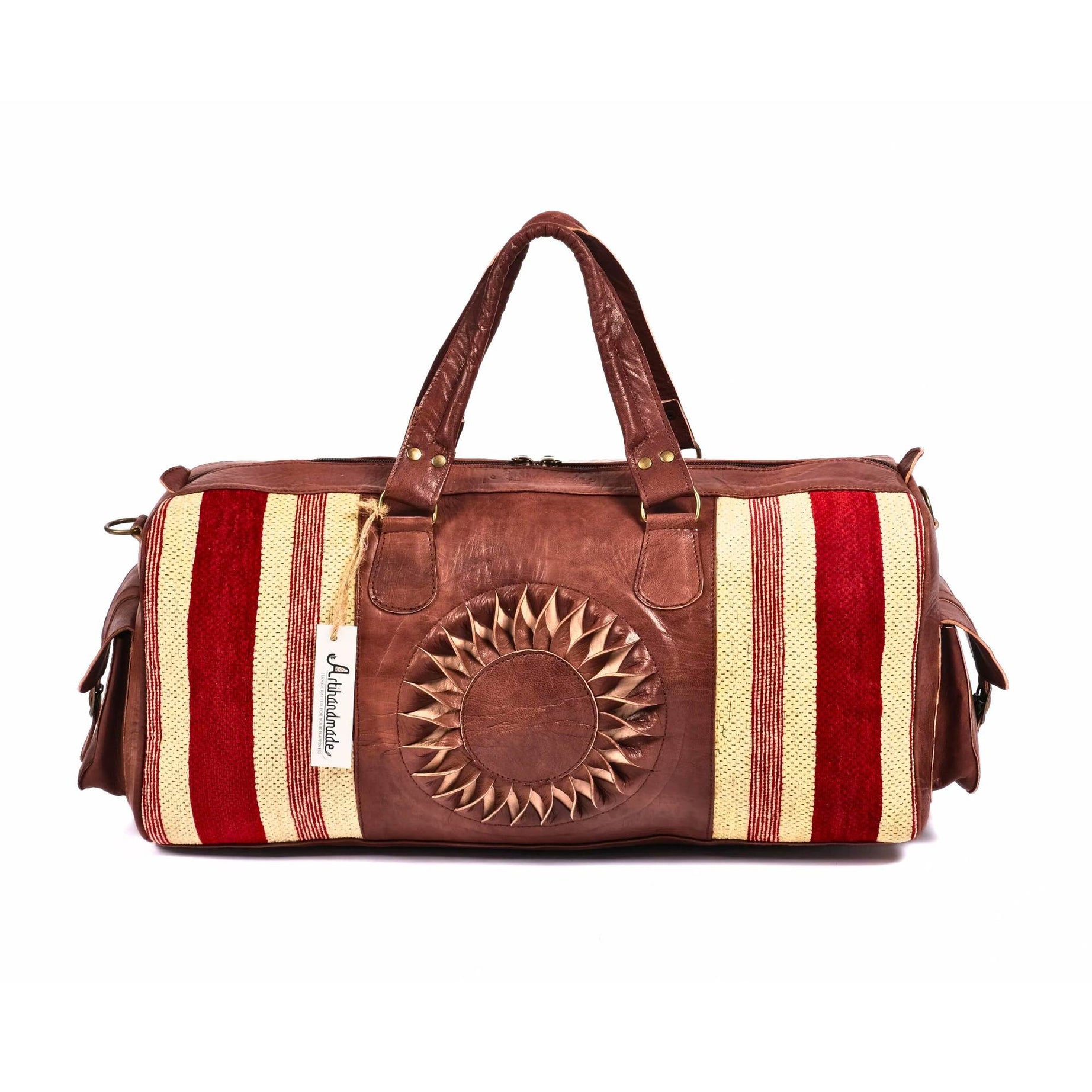The Sun Duffle Bag, Leather Kilim Travel Bag - Brown And Dark Brown