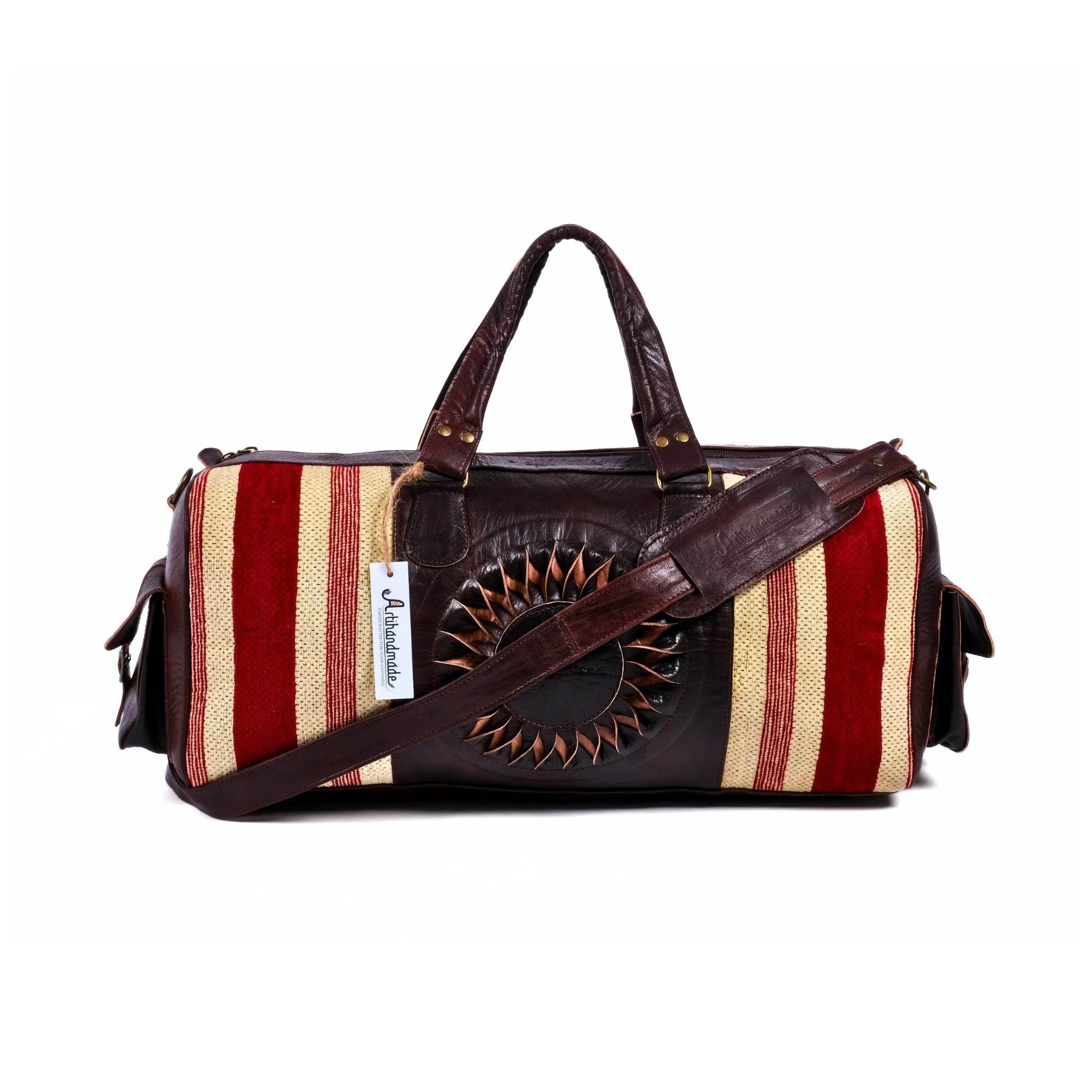 The Sun Duffle Bag, Leather Kilim Travel Bag - Brown And Dark Brown