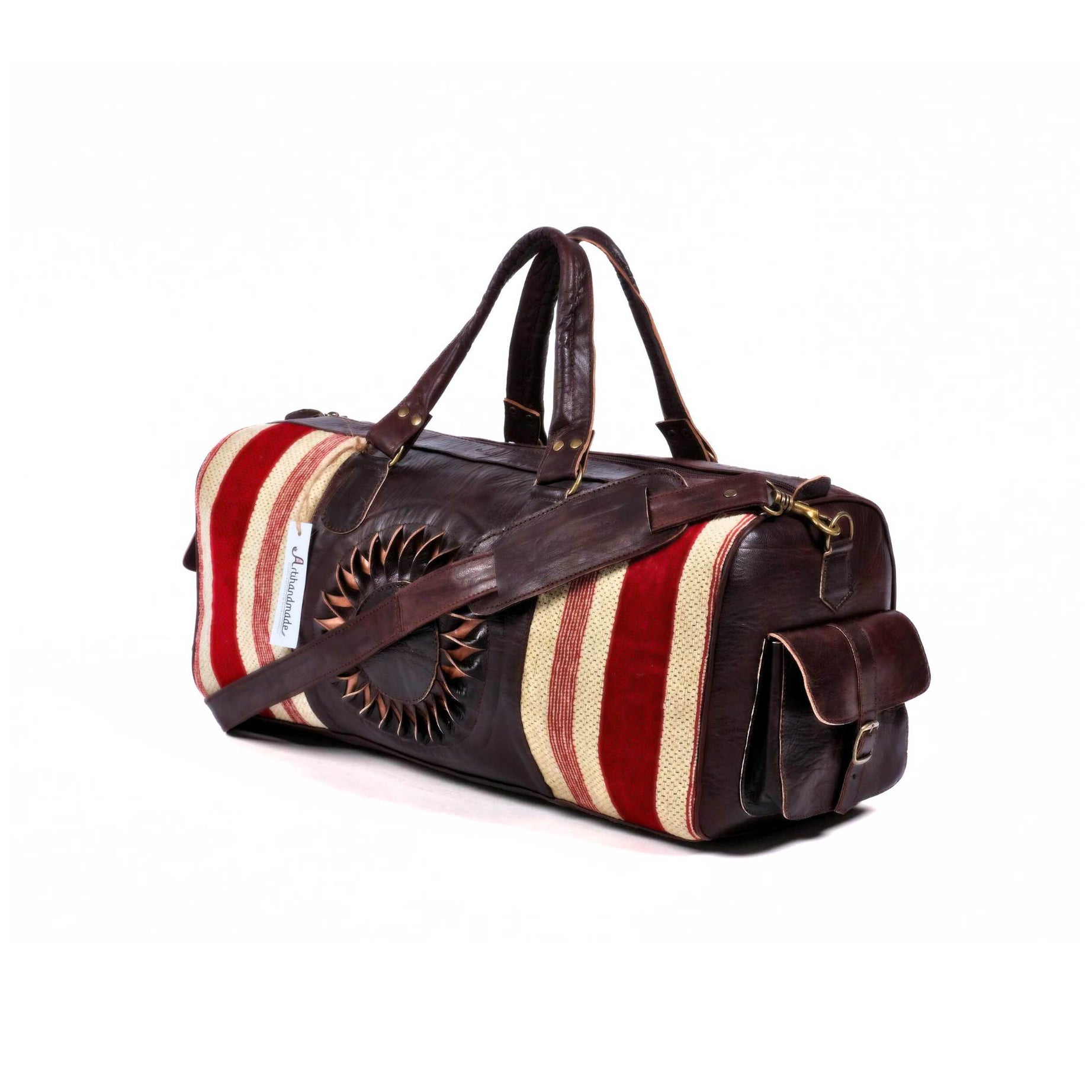 The Sun Duffle Bag, Leather Kilim Travel Bag - Brown And Dark Brown