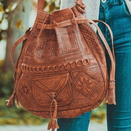 Genuine Leather Tote Bag, Vintage Hippie, Shoulder Bag, Boho Style