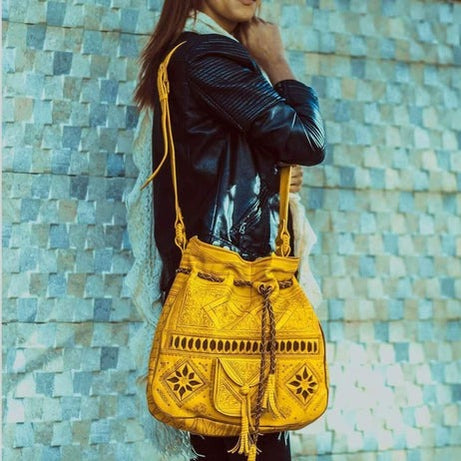 Genuine Leather Tote Bag, Vintage Hippie, Shoulder Bag, Boho Style