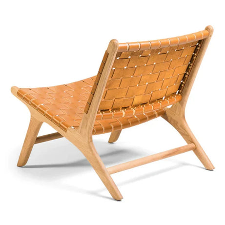 Woven Leather Lounge Chair - Cognac