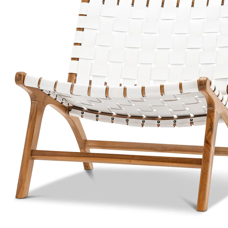 Woven Leather Lounge Chair - White