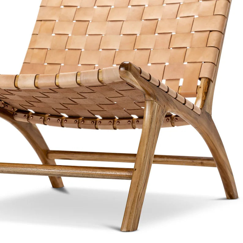 Woven Leather Lounge Chair - Tan
