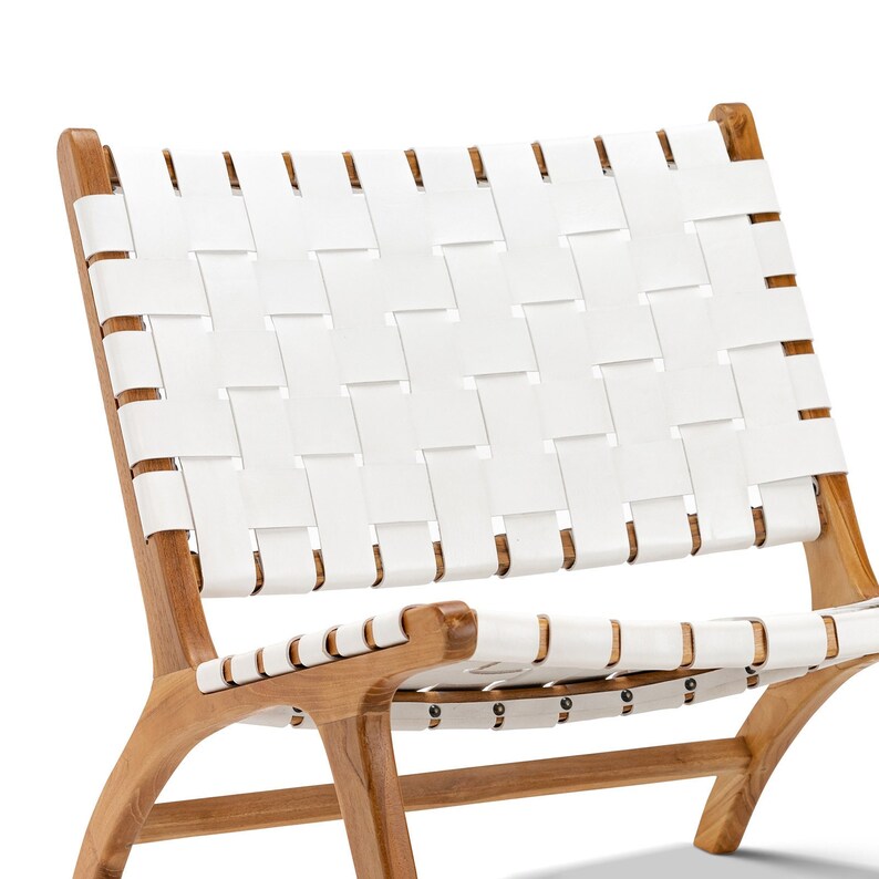 Woven Leather Lounge Chair - White