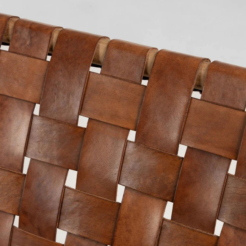 Woven Leather Lounge Chair - Brown