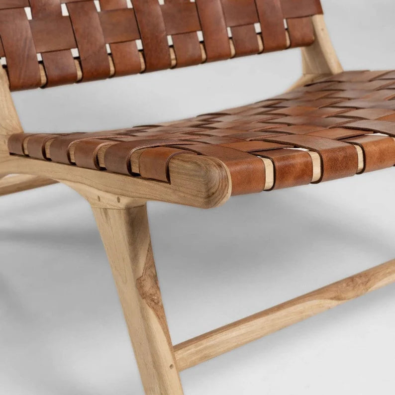 Woven Leather Lounge Chair - Brown