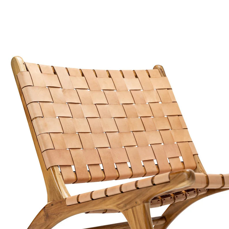 Woven Leather Lounge Chair - Tan