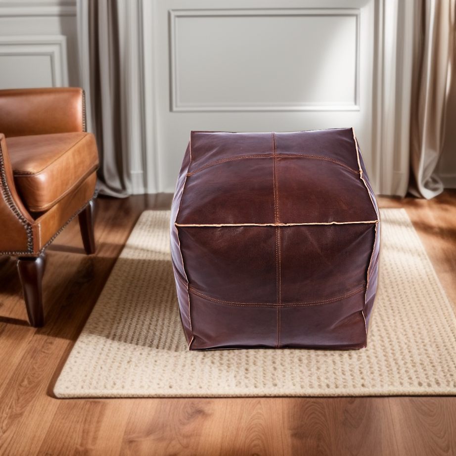 Premium Square Leather Pouf - Five Color Variations