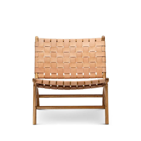 Woven Leather Lounge Chair - Tan