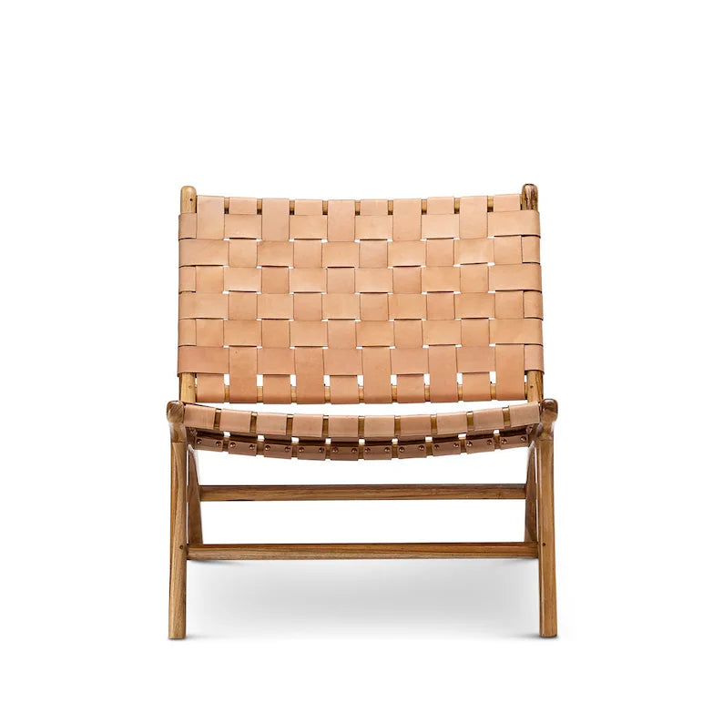 Woven Leather Lounge Chair - Tan