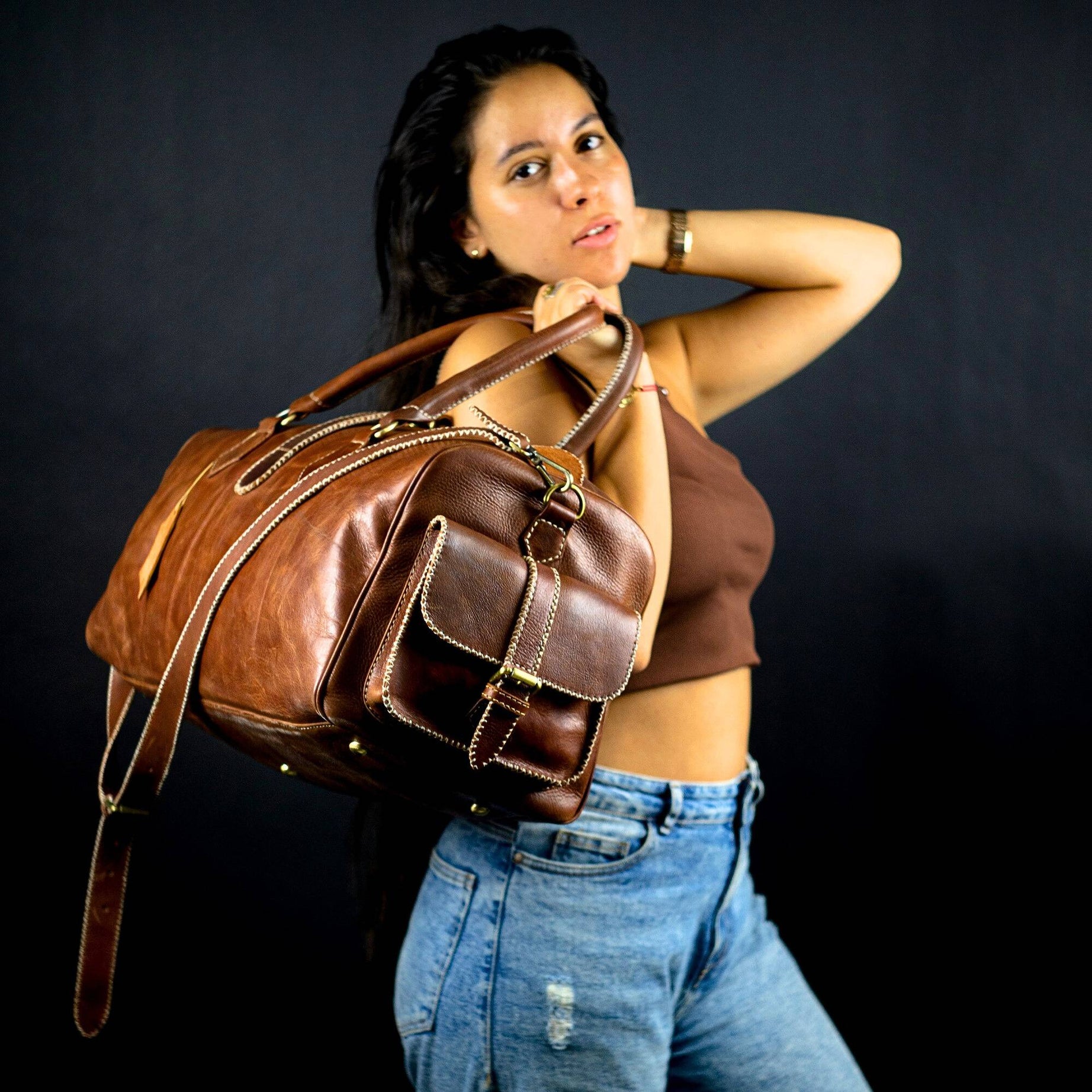 Hand Stitched Vintage Brown Travel Leather Bag