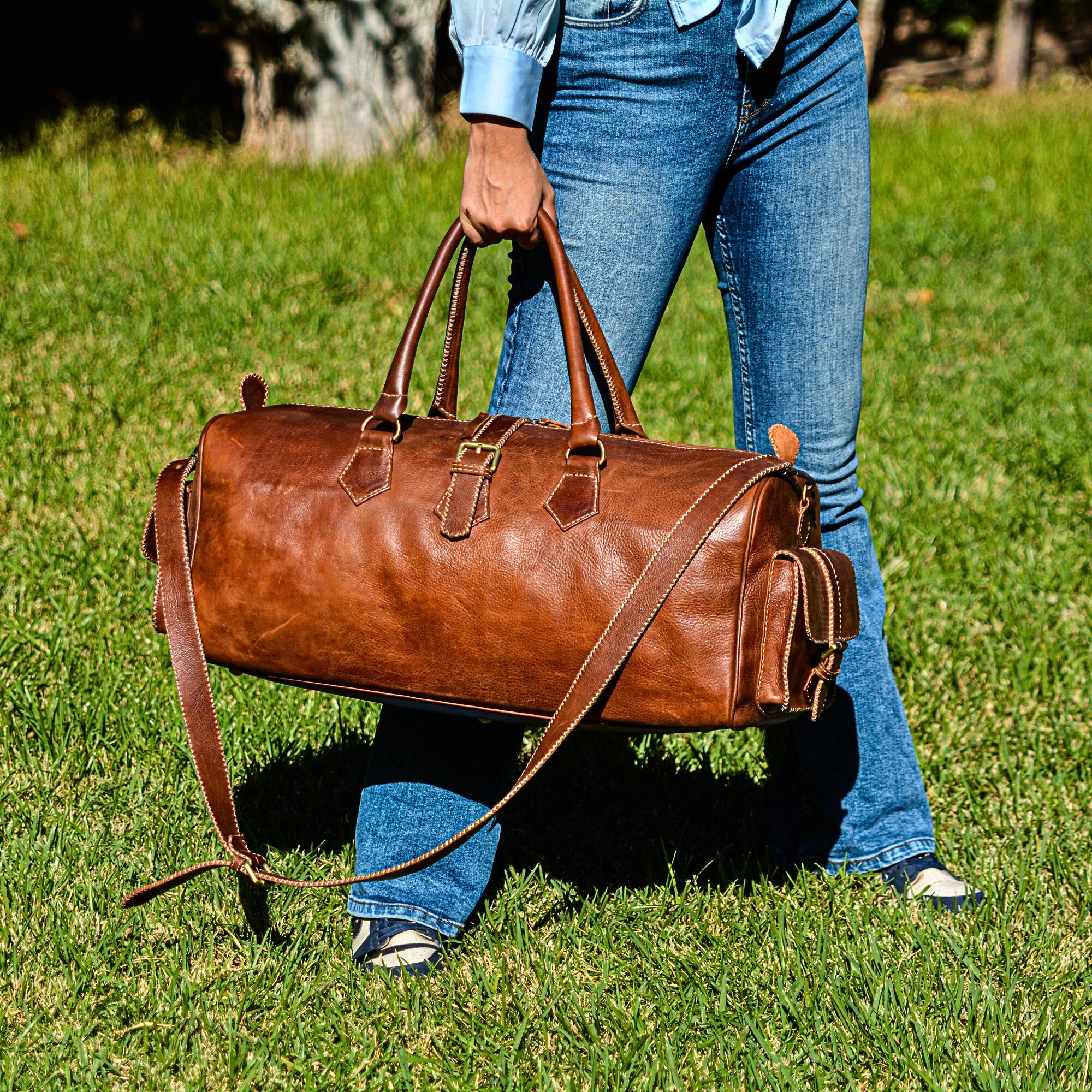 Hand Stitched Vintage Brown Travel Leather Bag