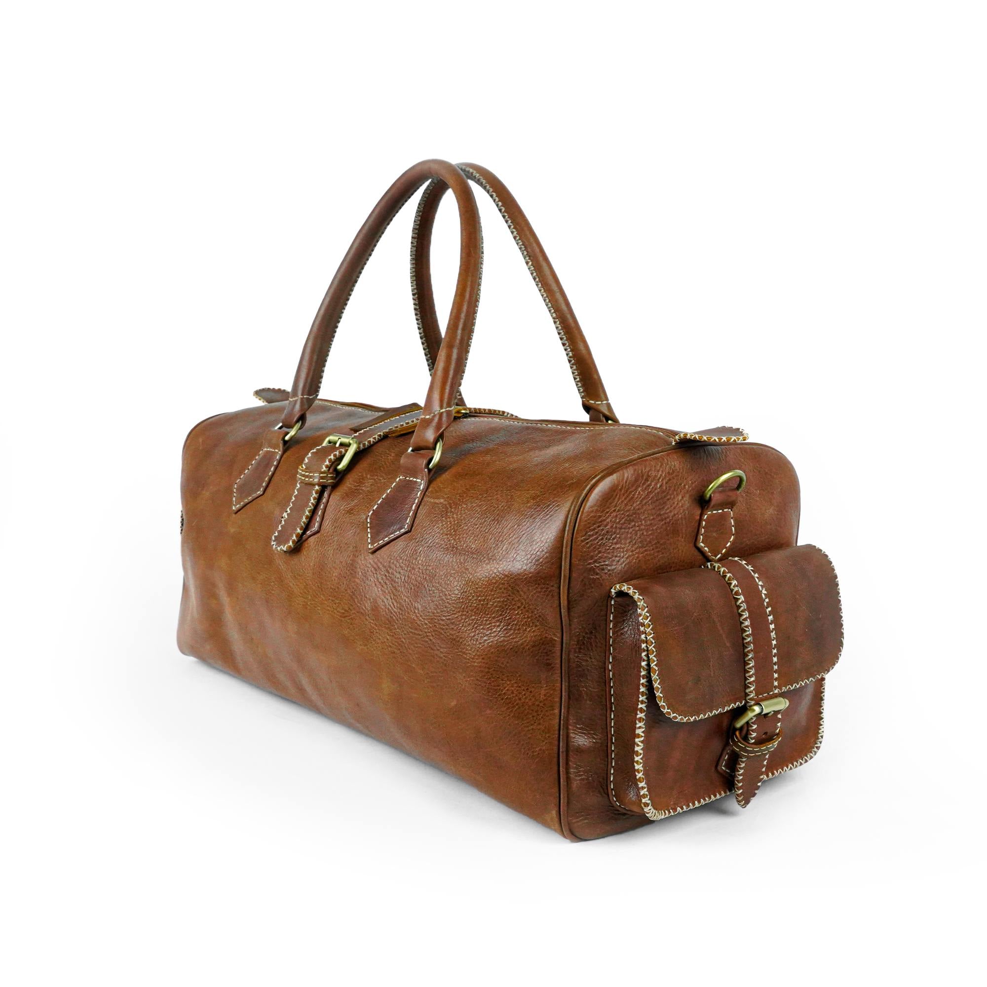 Hand Stitched Vintage Brown Travel Leather Bag