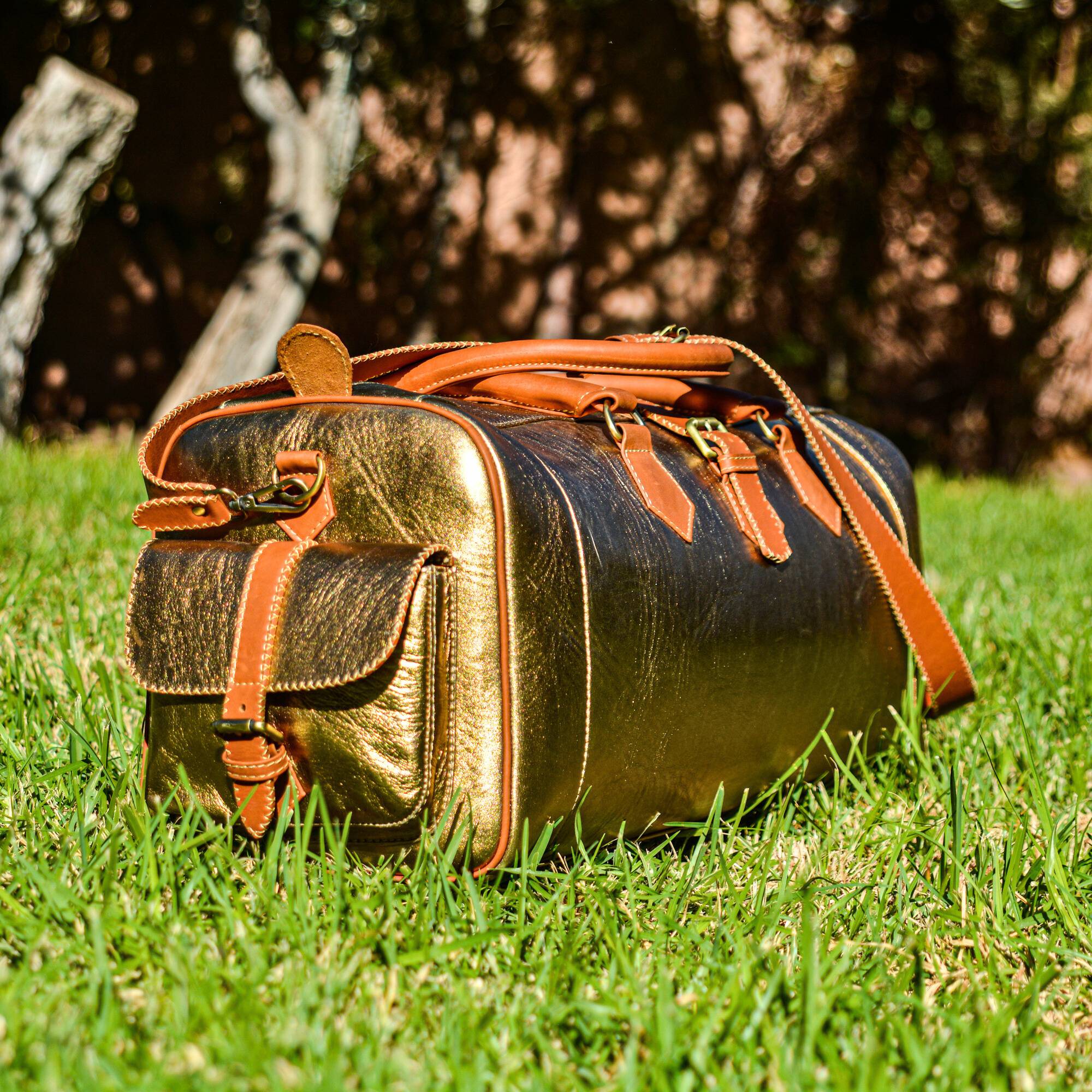 Hand Stitched Vintage Bumblebee Travel Leather Bag