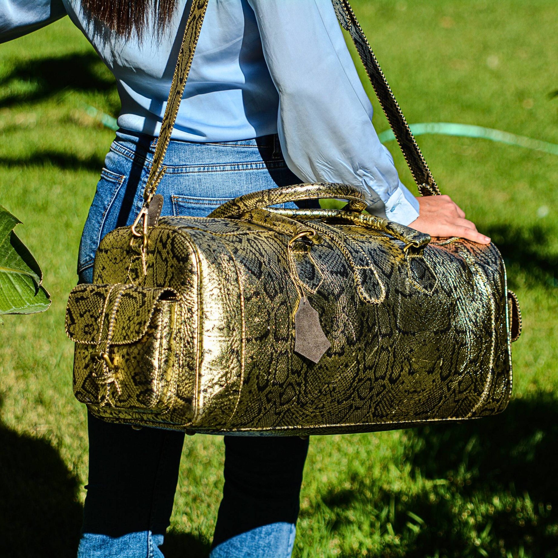Hand Stitched Vintage Python Travel Leather Bag