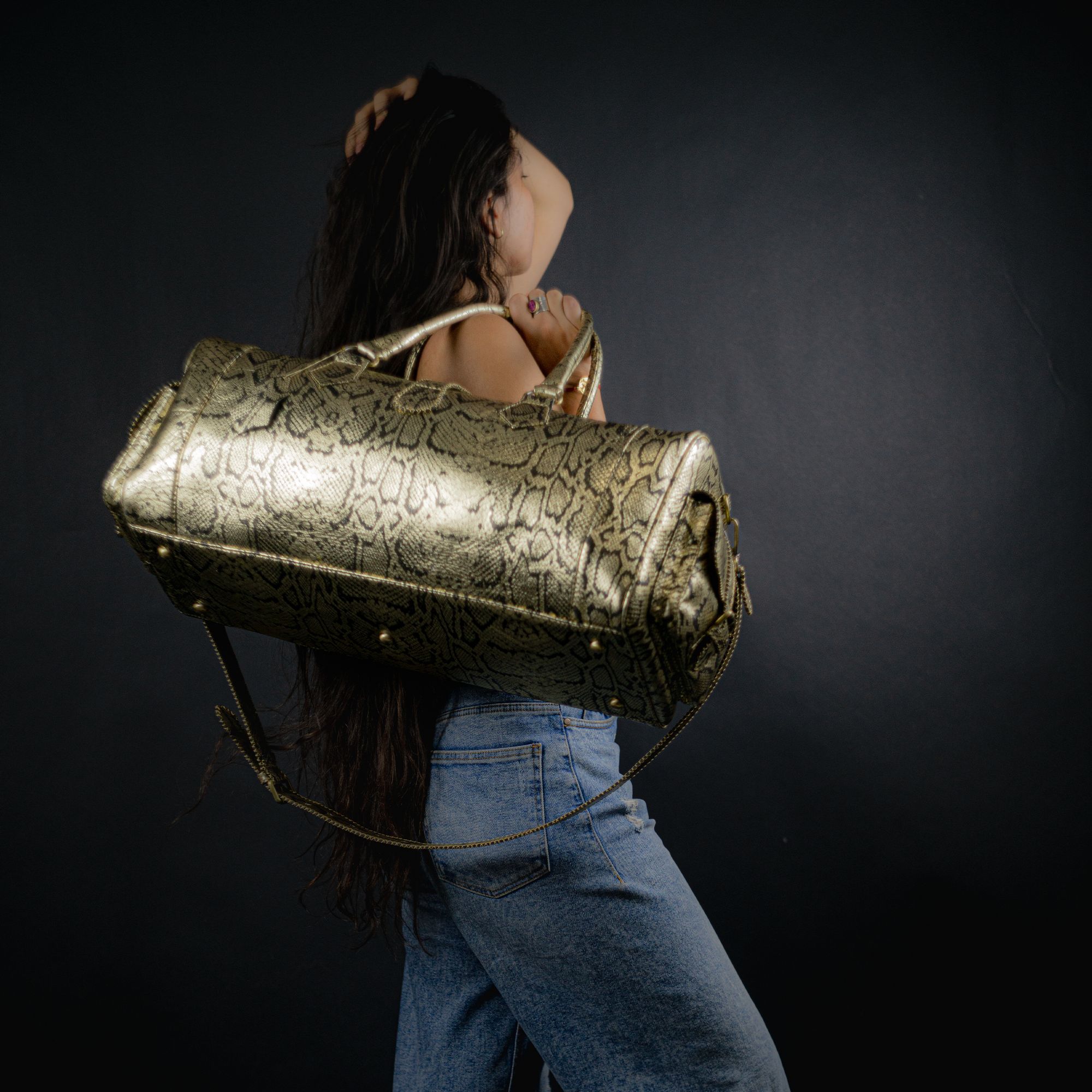 Hand Stitched Vintage Python Travel Leather Bag