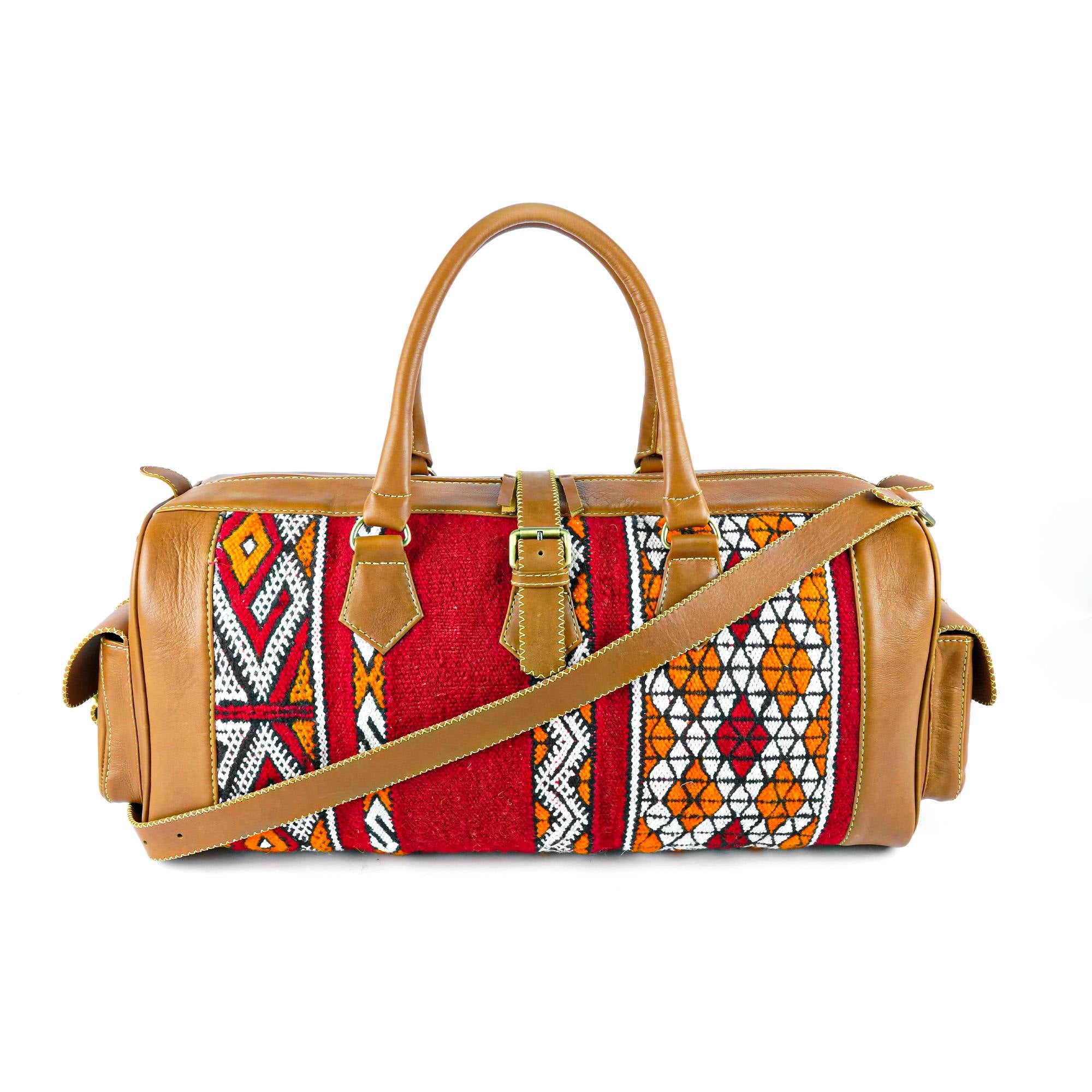 Hand Stitched Vintage Kilim Travel Leather Bag