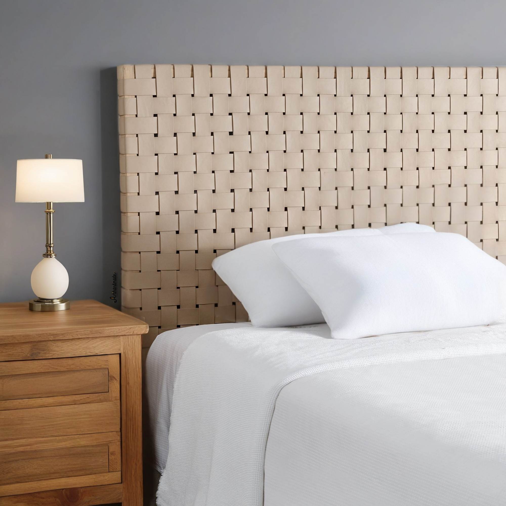 Artihandmade® handcrafted leather headboard for a luxurious bedroom.