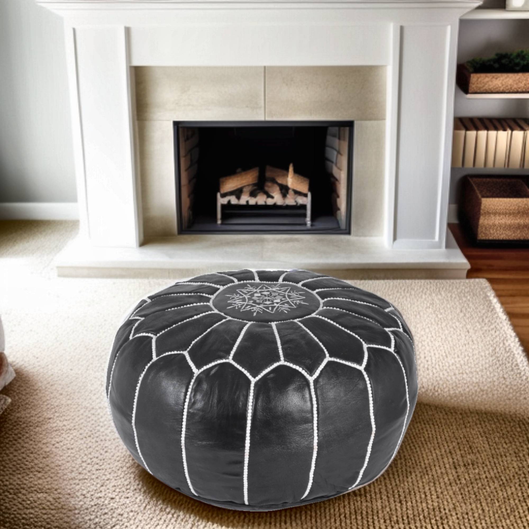 ottoman leather pouf