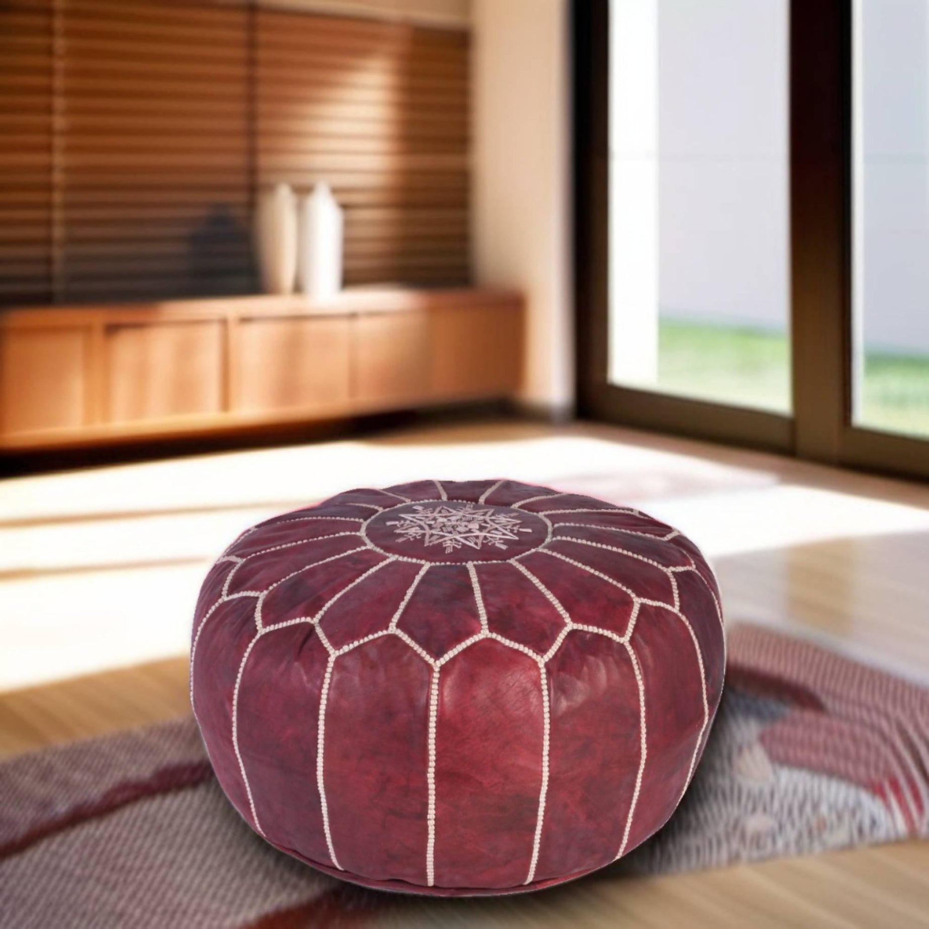 ottoman leather pouf