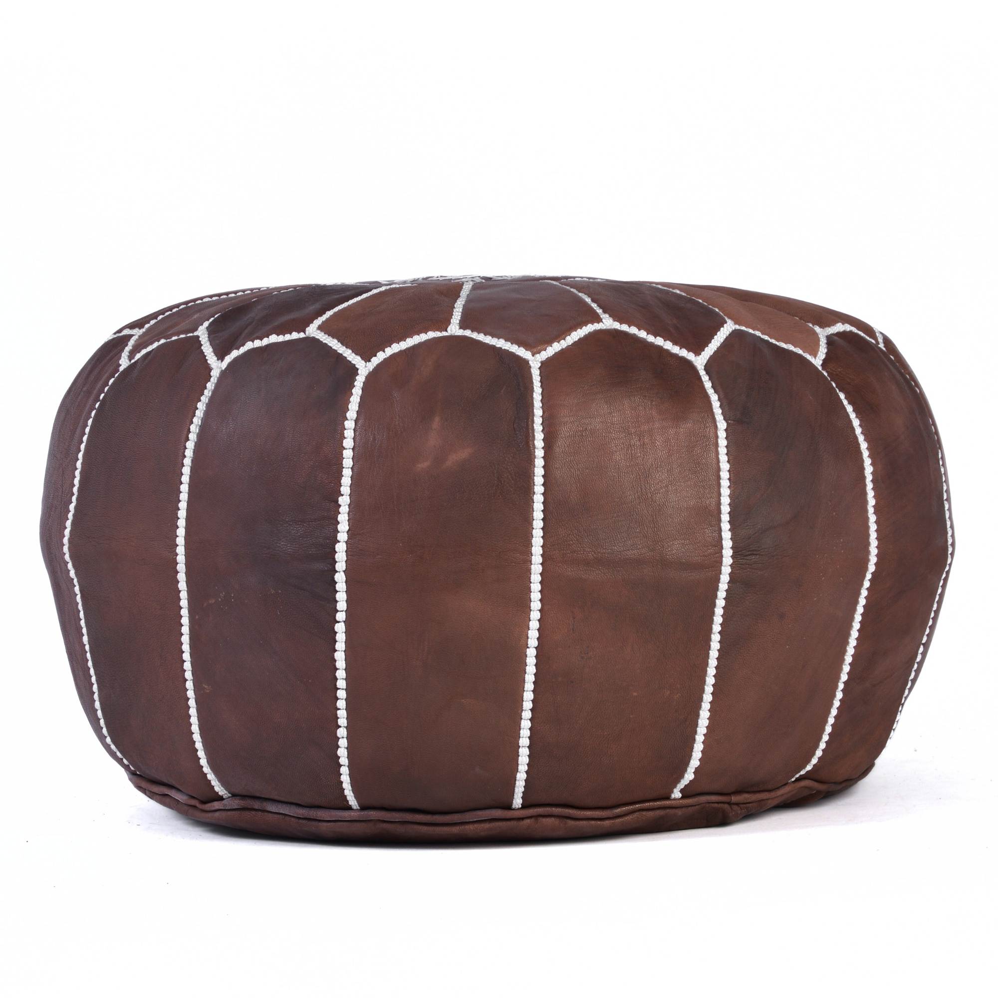 Hand-stitched Embroidery Genuine Leather Ottoman Pouf - Brown