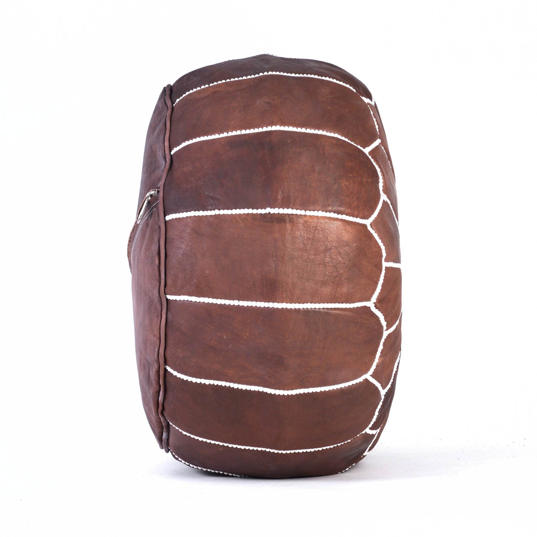 Hand-stitched Embroidery Genuine Leather Ottoman Pouf - Brown