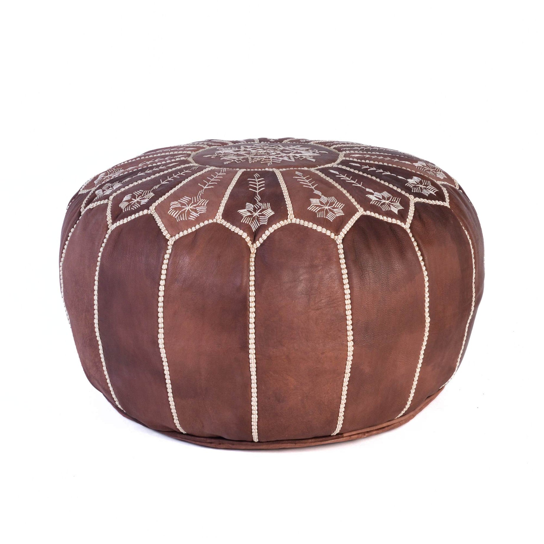 Hand-stitched Embroidery Genuine Leather Ottoman Pouf - Brown new design