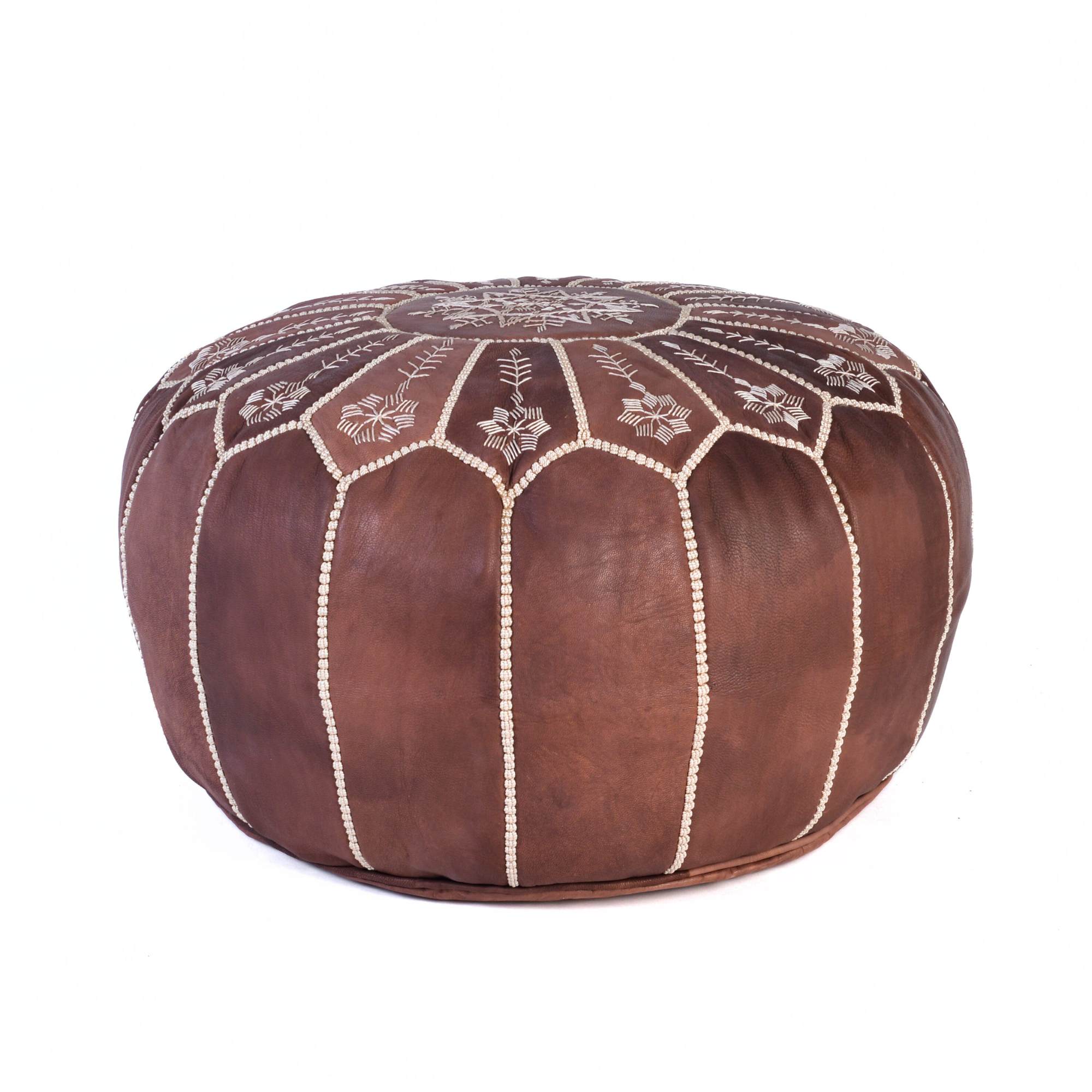 Hand-stitched Embroidery Genuine Leather Ottoman Pouf - Brown new design