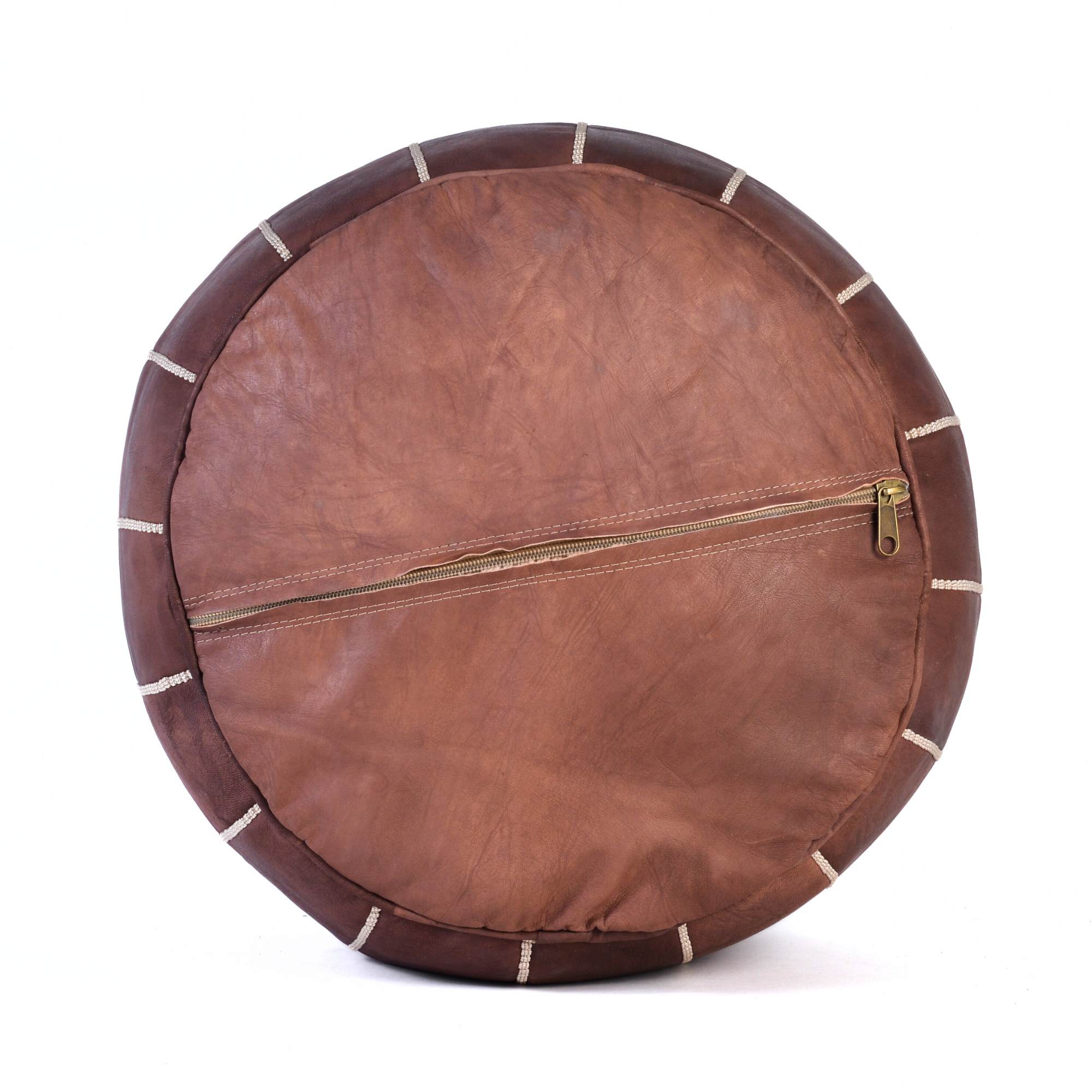 Hand-stitched Embroidery Genuine Leather Ottoman Pouf - Brown new design