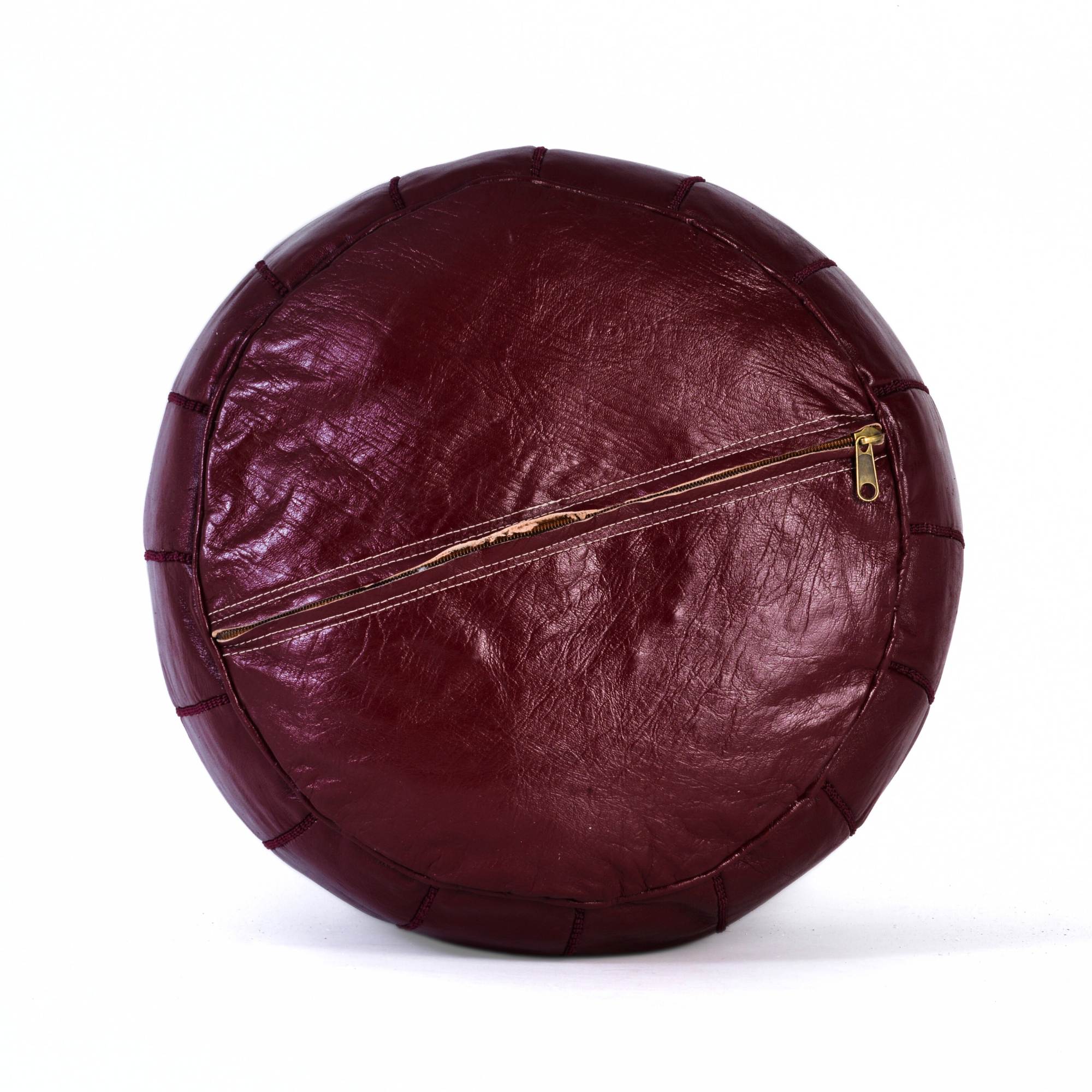 Hand-stitched Embroidery Genuine Leather Ottoman Pouf - burgundy